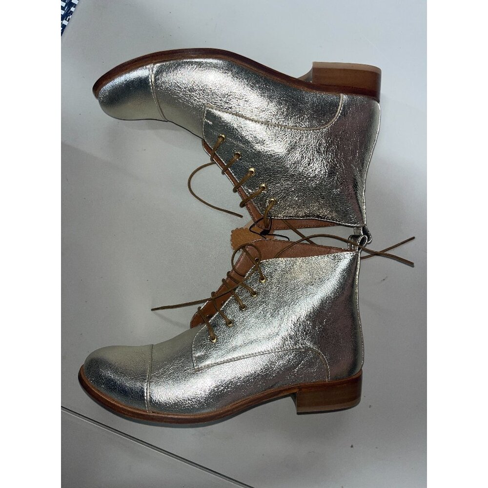 Elegant Gold Lace-Up Ankle Boots